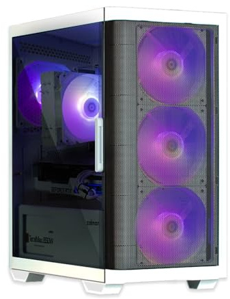 Zalman M4 ARGB Boîtier PC de jeu – 4 ventilateurs RVB adressables de 120 mm pré-installés – Porte battante en verre trempé – Mini tour (Micro ATX, Mini-ITX), blanc