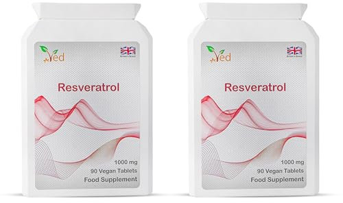 Ved Anti-età, Salute del cuore, Supporto immunitario | Integratore antiossidante | Compresse di resveratrolo | 1000 mg x 90 compresse ((confezione da 2)