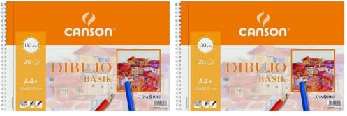 Canson Dibujo Basik Liso, Álbum Espiral Microperforado, A4+ (23 x 32.5 cm) 20 Hojas 130 g, Color Blanco (Paquete de 2)