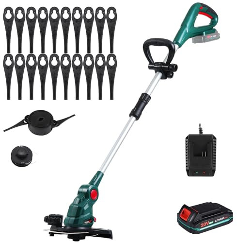 POSENPRO Akku Rasentrimmer 20V, Rasentrimmer und Kantenschneider, Kantenschneider Rasen und 26cm Schnittdurchmesser, Einstellbarer Schnittwinkel, Teleskopschaft, Hilfsgriff, inkl. 2Ah Akku