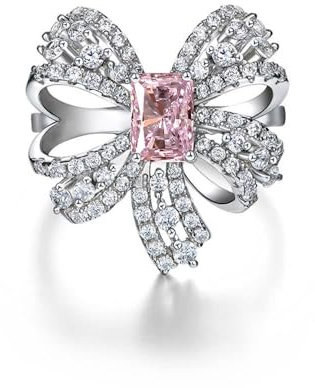 GemKing R1262 Bow 1ct pink diamond women's ring 925 silver high carbon diamond ring rectangular 5 * 7 ice flower cut
