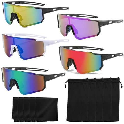 LOEPENLE 5 Stück Sport Sonnenbrille,Polarisiert Fahrradbrille,Fahrradbrille Winddicht,Schnelle Brille Rave Schnelle Radfahrer Brille für Herren Damen,UV400 Laufbrille für Outdooraktivitäten Radfahren