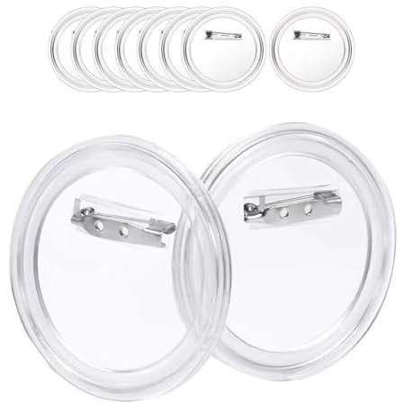 12 Stück Buttons Selber Machen, 2.95 inches/75mm Buttons Anstecker Zum Selbstgestalten, Acryl Design Pins Transparente DIY Ansteckbuttons Set Button mit Anstecknadel für Foto Bild