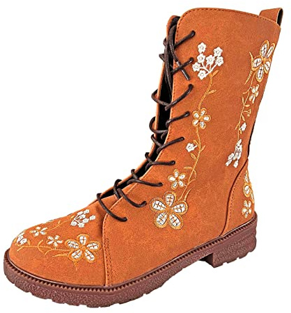 Bottines élégantes pour femme - Style western - Talons - Bottes longues - Bottes décontractées pour femme - Bottes en caoutchouc - Bottines plates pour femme - Bottes Dirndl, Orange, 39 EU