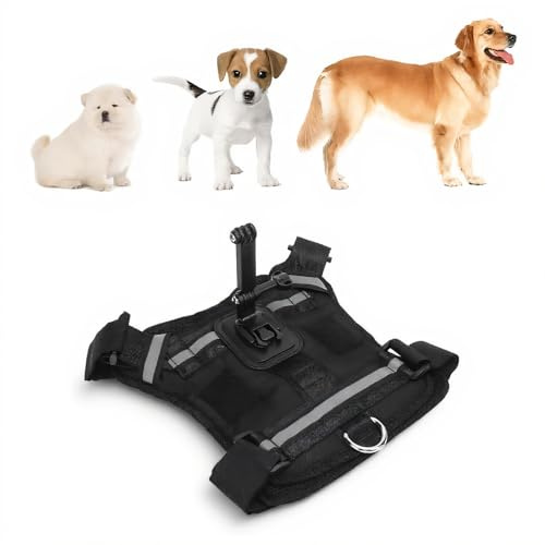 Comoda Pettorina per Cani per Supporto per Action Cam, Materiale in Nylon di Alta qualità, Compatibile con Varie Action Camera con Cinghie Regolabili per Cani di Taglia Piccola,