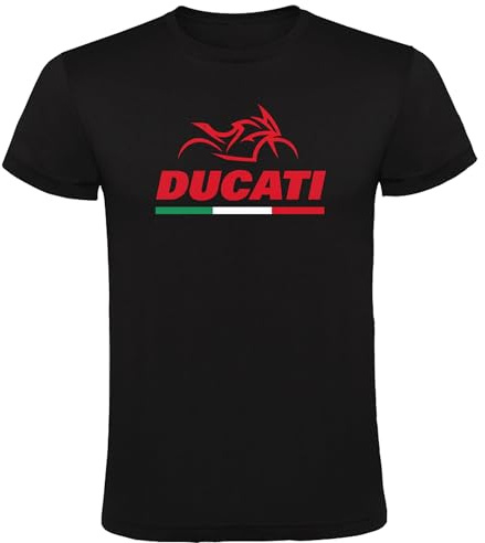Genérico Camiseta Negra con Diseño Deportivo Motociclista Estilo Italiano - Gráfica Roja y Bandera Italia para Amantes de Las Motos (FR/ES, Letras, L, Regular, Regular, Negro)