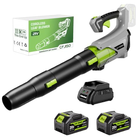 Adedad Akku-Laubbläser 850m³/h Stufenloser Geschwindigkeitsregler 21V elektrischer Laubbläser mit 2X4000mAh Akkus und Ladegerät, 220km/h Leichter Akku Gebläse für Rasenpflege, Garten, Dächer