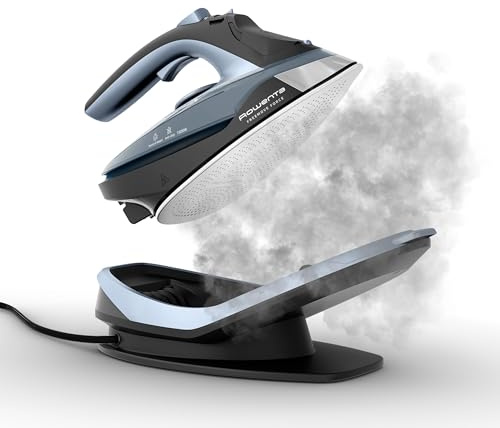 Rowenta Freemove Cordless Iron with Steam, 1600 Watts, Stainless Steel Soleplate, Rapid Heating, Portable Steamer for Clothes, Rechargeable for Wireless Ironing, Handheld Steamer Iron, Blue, DE6730