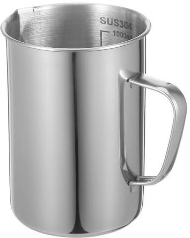 UKCOCO 1L Stainless Steel Measuring Cup with Scales ml: Precise Measurement Measuring Jug Spillage-Free for Flour, Ground Almonds, Sugar, Milk, Oil, Dishwasher Safe