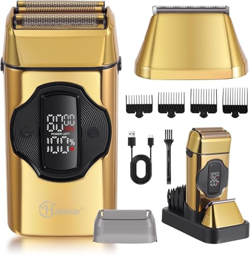 Hatteker Rasoio Elettrico 2-in-1 Per Uomo Rasoio a Foglia Taglia-croce Con Testina a Adsorbimento Magnetico Testina Taglia-croce Rimovibile Impermeabilità IPX7 Per Rasatura Secca e Umida Grande