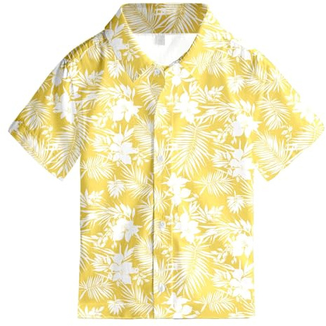 Chemise Manche Courte Enfant Garcon Hawaïenne Chic Col Rond Fashion Mignon Haut T Shirts Ado Garçon Printemps Été Fluide Legere Casual Jogging Vacances (6-7 Ans, Jaune)