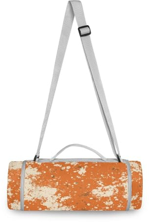 Yoogain Set da picnic rotondo, adatto per 2 adulti, accessori estivi, impermeabile, tappetino da gioco a doppio strato, senza sabbia, morbido, 147,3 cm (arancione bianco screziato retrò)