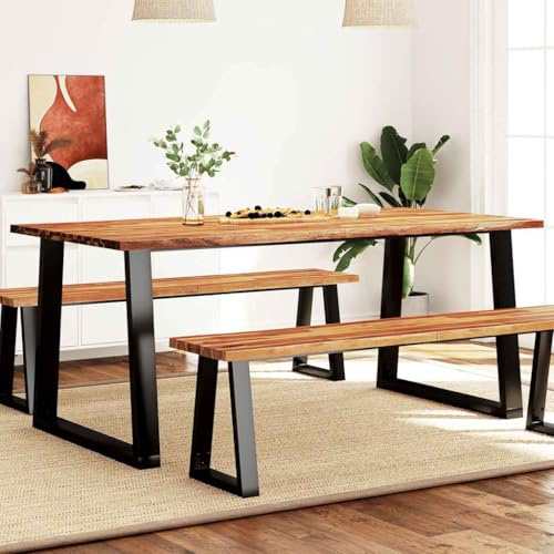 YunCangg Dining Table Tree Edge Made of Solid Acacia Wood 180 x 90 x 75 cm with Sturdy Powder-Coated Steel Legs, Modern Kitchen Table for Dining Room, Space-saving, Durable, Robust and Industrial