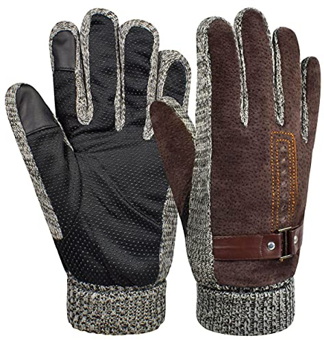 heekpek Men's Winter Leather Gloves Thick Warm Fleece Windproof Gloves Cold Proof Mittens for Driving Cycling Motorcycle Camping