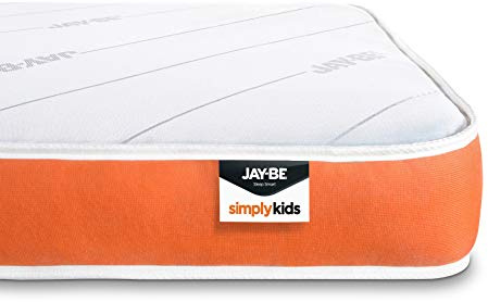 JAY-BE Simply Kids Mattress, 3ft Single (90 x 190 x 16 cm) White/Orange | Open Coil Mattress, Medium Firmness, Breathable, Foam Free