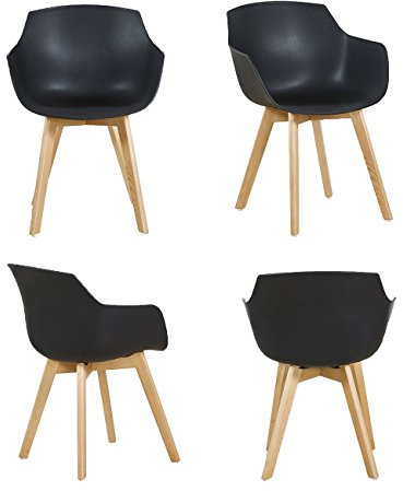 EGGREE 4er Set Esszimmerstühle Skandinavisch mit Armlehne und Starke Buche Stuhlbeine, Modern Design Sessel für Büro Küche Wohnzimmer,Schwarz
