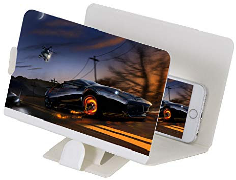 8 Inch Acrylic Screen Magnifier Smartphone Magnifying Glass Phone Screen Stereoscopic Projection Magnifier Amplifying Desktop Wood Bracket Foldable 3D HD Stand Holder for Smartphone (8 Inch, White)