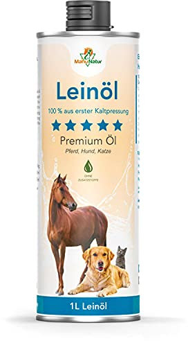 Mahu Natur Leinöl Für Hunde 1 Liter - Barföl Nativ Mit Omega 3 & 6 Fettsäuren - Leinöl Pferde, Hunde & Katzen Natürlicher Futterzusatz Zum Barfen - 1000ml Leinsamenöl In Recyclebarer Dose