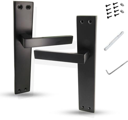 AZERODESIGN-Manetas Puertas Interior Casa-Manillas Puertas Interior Placa Cuadrada-4,5x24,5 cm-Largo Manija de 12 cm-Color Negro Mate-Manivelas Puertas Interior-Material Aluminio