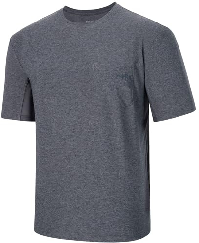 Bassdash Hombres UPF 50+ Rendimiento de Manga Corta Bolsillo Camiseta UV Protección Solar Pesca Senderismo Kayak Deportes Camisas