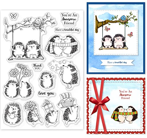 GLOBLELAND Hedgehog Friends - Sellos transparentes para decoración de álbumes de recortes, diseño de columpios de primavera, sello transparente de silicona para hacer tarjetas, decoración de álbumes