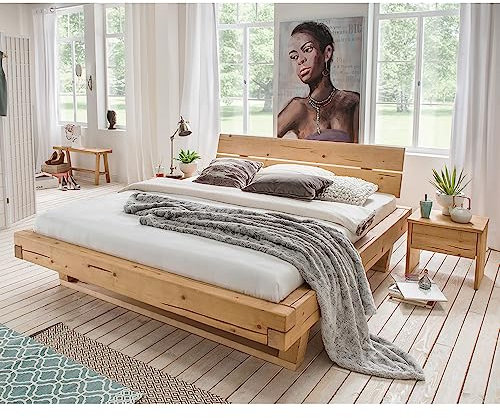 Lomadox Massivholz Doppelbett mit 2 Nachttischen, 140x200 cm, Fichte massiv, Holzkopfteil, Massivholzkufen, B/H/T ca. 258/88/228 cm