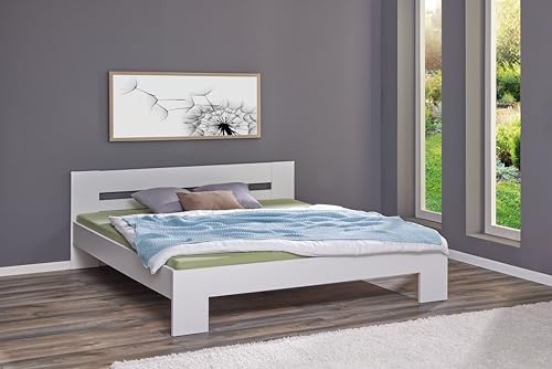 Inter Link - Bett - Bettrahmen – Bettgestell – Jugendbett – Gästebett – Doppelbett – Modernes Bett -ohne Lattenrost - Weiß lackiert - Annik - 180x200cm