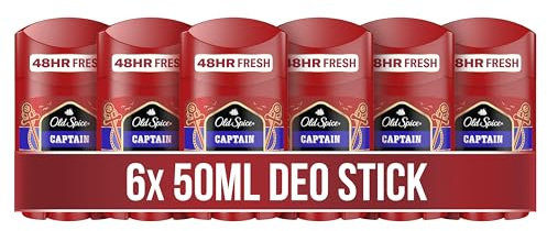 Old Spice Captain Deostick für Männer, 6x50ml , 24/7 Frischhh bei täglicher Anwendung, langanhaltender Duft in Parfumqualität, Schutz vor Gerüchen, Ohne Aluminiumsalze, unsichtbar auf Schwarz und Weiß