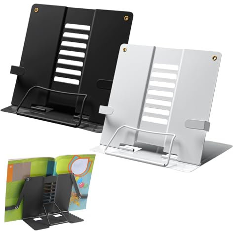 OBDKCAN Metal Book Stand,2PACK Adjustable Cookbook Holder, Portable Sturdy Book Stands for Recipe Books Document Music Book Laptop,Textbook Holders for Children