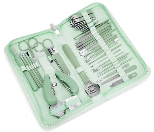 Madenia Nagelknipser Set Professionelle: 35 in 1 Tragbaren Maniküre Pediküre Set für Zuhause & Reisen, Edelstahl Nagelknipser Beauty Nagelpflege Werkzeuge Kit für Männer und Frauen (Grün)