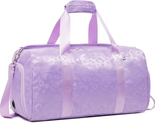 Sportväskor för barn, resväska, flicka, duffelväska, gymväska, weekendväska, simväska, dansväska, balettväska, Lila leopard, 18 L * 9.75 H * 8 W, Resväska