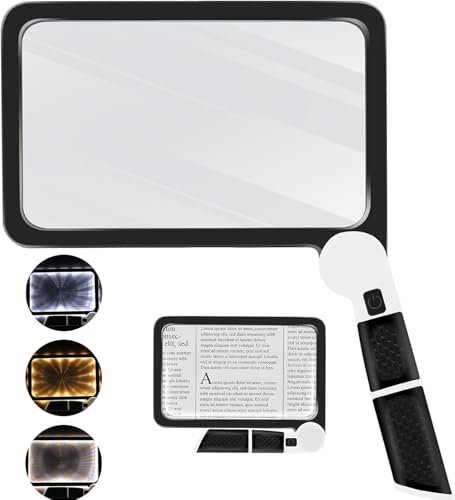 5x Lente Ingrandimento con Luce Led Rettangolare Grande, Lente di Ingrandimento Portatile per Anziani Ipovedenti Lettura Libri, Mappe, Gioielli, Lente D'Ingrandimento Manuale Pieghevole