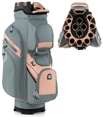 COSTWAY Sac de Golf avec 14 Compartiments, Sac de Club de Golf Portable avec Fermeture à Glissière 11 Poches Sac Isotherme Sangle Rembourrée Poignées Porte-Parapluie Housse de Pluie