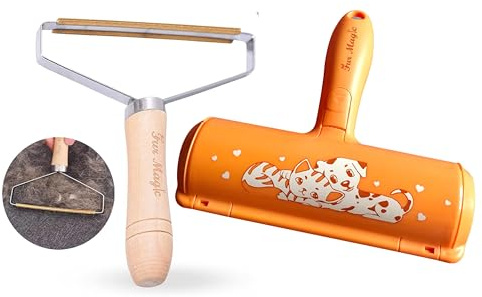 Fur Magic Pet Hair Remover Orange Roller & Lint Remover Fuzz Shaver – Reusable Carpet Cleaner Lint Roller for Dogs, Cats, Rabbits, Hamsters – Safe and Easy to Use Upholstery Cleaner for Pets