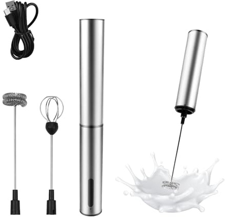 Mousseur à Lait Électrique Mini,Fouet Electrique 3 en 1,Mousseur à Lait Électrique Rechargeable USB,avec 2 Fouets en Acier Inoxydable, Réglable en 3 Vitesses,pour Café Crème Cappuccino Latte