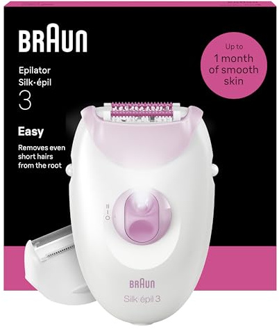 Braun Silk-Épil 3 Epilatore Elettrico Donna, Accessori, 3-031 Bianco/Rosa