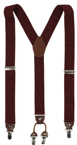 PAPA LEGGENDA Suspenders for Men Wine Red with 4 Strong Metal Clips for Formal and Casual Wear Durable Fashion Accessory for Mature Style Ideal for Trousers and Suits