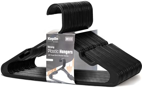 KEPLIN Plastic Clothes Hangers 25 Pack, Slim Space Saving, Shoulder Grooves | Durable plastic build, 39cm wide, shirts, t-shirts, blouses & everyday clothing, closet organiser