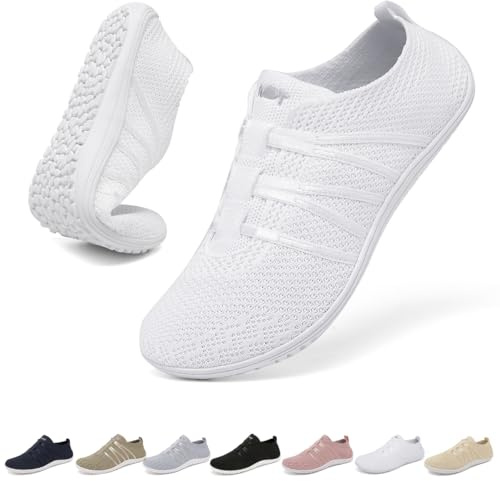 chetoria Chaussures Barefoot Femme Homme Basket sans Lacets Blanc 42EU
