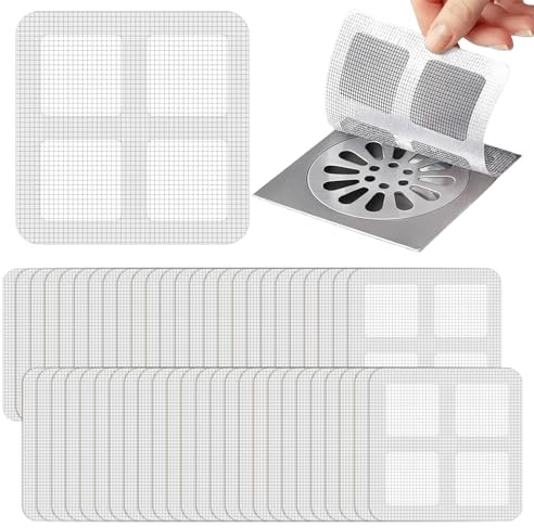 50 Piezas Recogedor de Pelos Desechable para Ducha, 10x10 cm Rejilla Protectora para Desagüe de Baño y Cocina