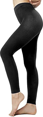 SOLIDEA Leggings Donna Micromassaggianti Silver Wave Long | Leggings Donna Compressione Graduata (Nero, 46)
