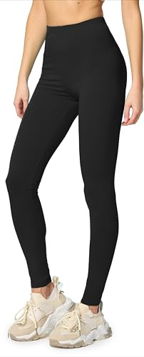 Merry Style Leggings Damen Baumwolle für das ganze Jahr Bequeme Leggings Blickdicht Damen Ideal für Yoga Sport Gym und Freizeit MS10-198 (Schwarz, S)