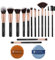 Nestling Set de Brochas de Maquillaje Profesional de 14 Piezas con 2 Soplos de Polvo, Pinceles de Maquillaje con Cabello Sintético Libre de Crueldad Para Colorete Fundación Corrector Polvos Sueltos
