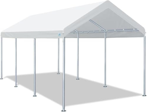 ADVANCE OUTDOOR 10x20 ft Heavy Duty Carport Potable Car Canopy Garage Party Tent Boat Shelter, Adjustable Height from 9.5 ft to 11 ft, White