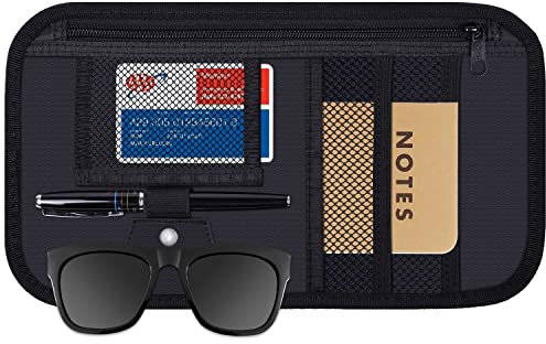 Wisdompro Car Sun Visor Organizer, Vehicle Auto Interior Accessories Storage Pouch Car Registration Holder with Elastic Strap for Sunglass, Documents, Cards, Pen, Drivers License, etc. (Black)
