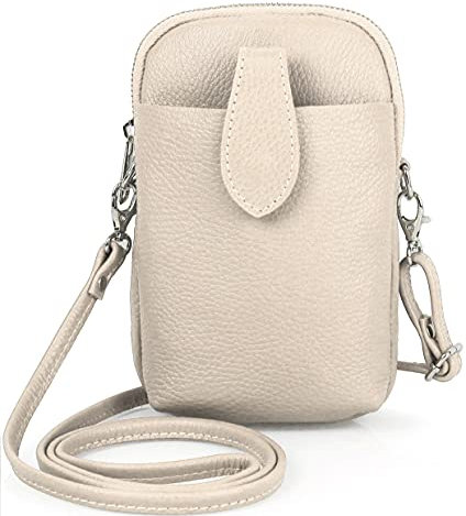 Kleine Damen Leder Umhängetasche, Ital. Handtasche Handy Echtleder, Crossbody Schultertasche für Frauen Mädchen, 0002111070, Tasche Farben:Beige