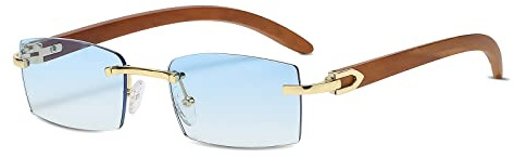 LumiSyne Lunettes De Soleil Carrées Sans Monture Femme Homme Branches Bois Lentilles Dégradé Transparent Protection UV400 Anti-Éblouissement Lunettes Rectangulaires Rétro Décoration Conduite Voyage