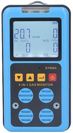 Gas Detector, 4 in 1 CO H2S O2 LEL Rechargeable Multi Gas Monitor, Air Quality Tester Analyzer, Gas Sniffer with Backlit LCD Display, Sound Light Vibration Alarm