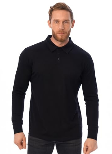 Merino.tech Merinos Polo Homme - 100% Laine Merinos Polo Shirt Homme à Manches Courtes et à Manches Longues (Large, Long Sleeve Black)