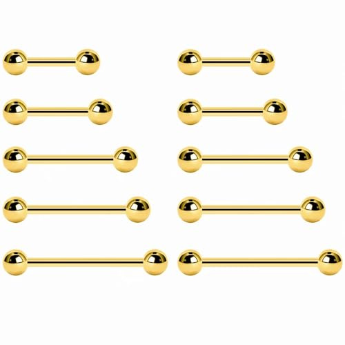 NewkeepsR Stahl 5 Paar 1,2mm Chirurgenstahl Außengewinde vergoldet Zungenring Nippel Langhantel Bar Body Piercing 8mm 10mm 12mm 14mm 16mm
